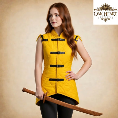 Women's Medieval Quilted Gambeson Vest | Burgundy Padded Armor Vest | LARP Ren Faire Costume