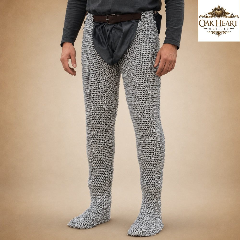 Medieval Mild Steel Chainmail Chausses – 9MM Flat Riveted Maile Leggings