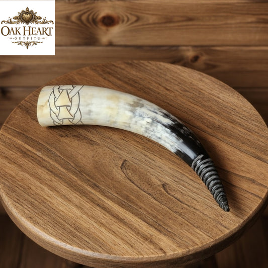 Viking Drinking Horn Engraved – Medieval Horn Mug for LARP,