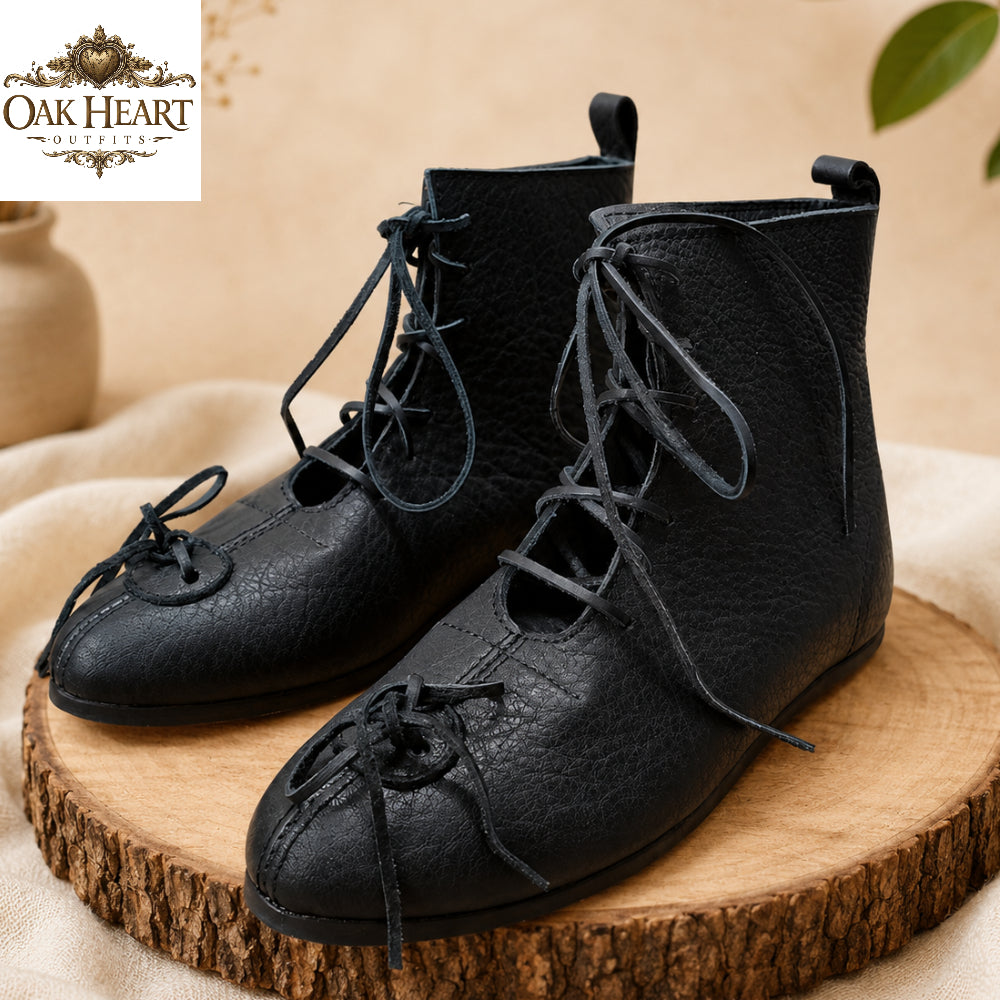 Medieval Leather Buhurt Shoes, Historical Reenactment Footwear, Viking Ankle Boots,