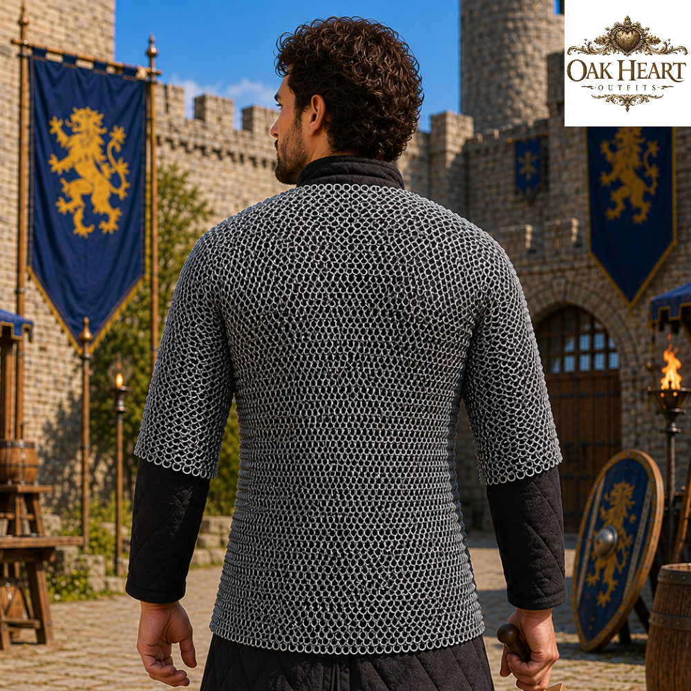 Medieval Aluminum Chainmail Shirt | 16 Gauge 10mm Riveted Rings | Half Sleeve Armor