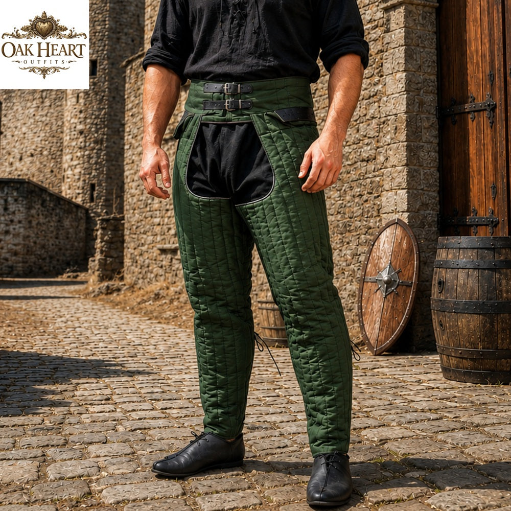 Medieval Padded Chausses Cotton Leggings with Arming Belt | SCA Armor | HEMA