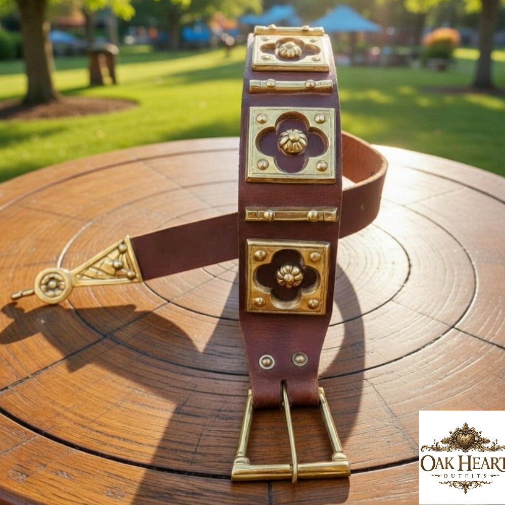 Medieval Brass Leather Armor Belt for Ren Faire, LARP & Reenactment