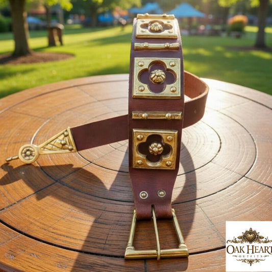 Medieval Brass Leather Armor Belt for Ren Faire, LARP & Reenactment