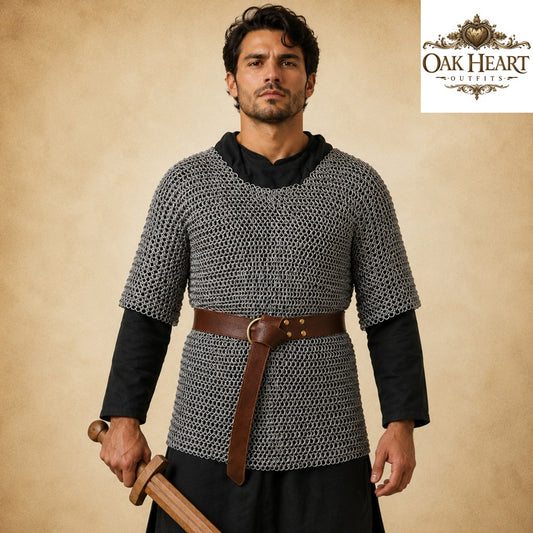 Medieval 9mm Flat Riveted Chainmail Haubergeon – Viking Mild Steel Hauberk