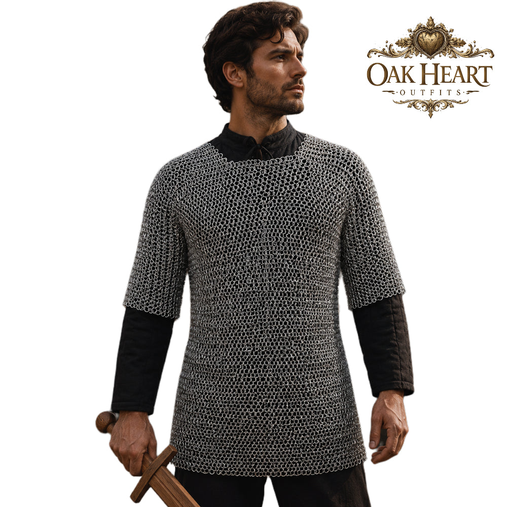 Aluminum Chainmail Haubergeon Shirt – Riveted Viking Knight Armor, Lightweight