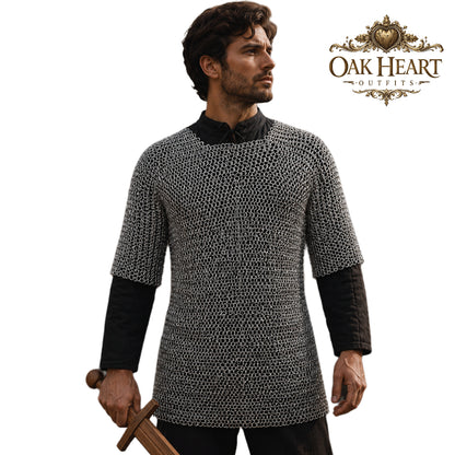 Aluminum Chainmail Haubergeon Shirt – Riveted Viking Knight Armor, Lightweight