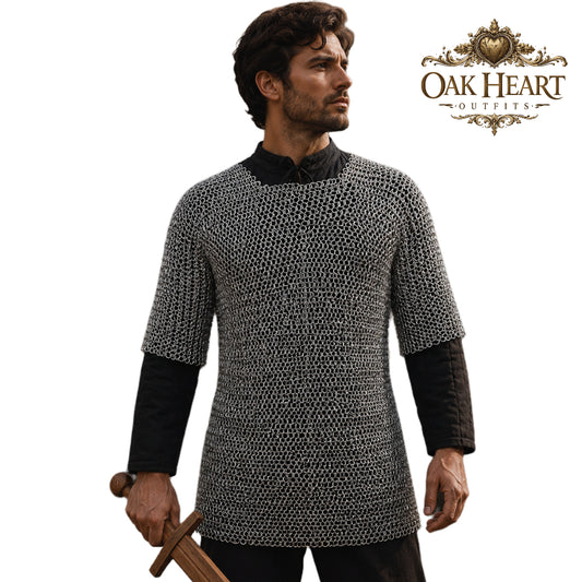 Aluminum Chainmail Haubergeon Shirt – Riveted Viking Knight Armor, Lightweight