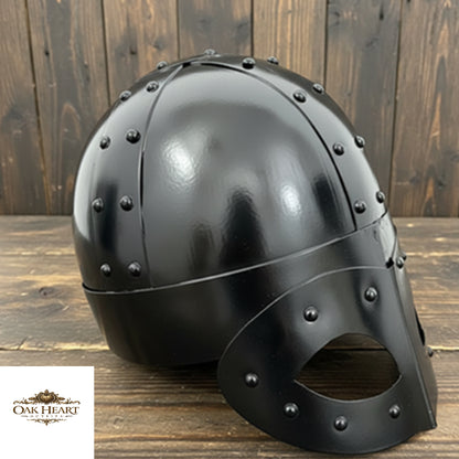 Viking Mask Helmet – Black 18 Gauge Steel Warrior Helm for LARP & Cosplay –  Stand