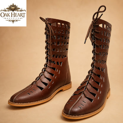 Brown Leather Lace-Up Caligae Sandals  LARP & Reenactment Shoes