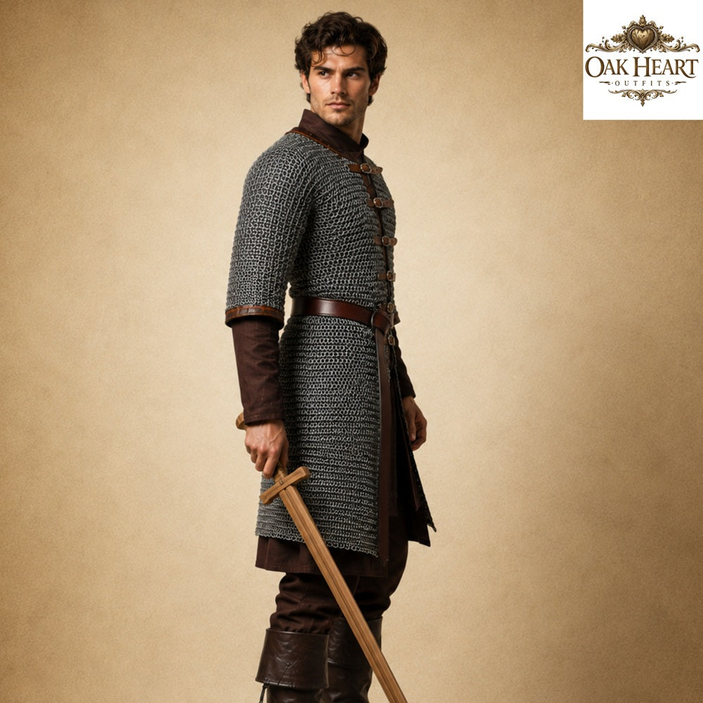 Medieval Chainmail Hauberk 8mm Flat Riveted Rings – Mild Steel Half Sleeve Armor Shirt