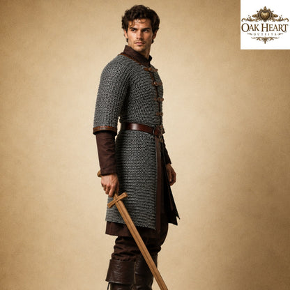 Medieval Chainmail Hauberk 8mm Flat Riveted Rings – Mild Steel Half Sleeve Armor Shirt