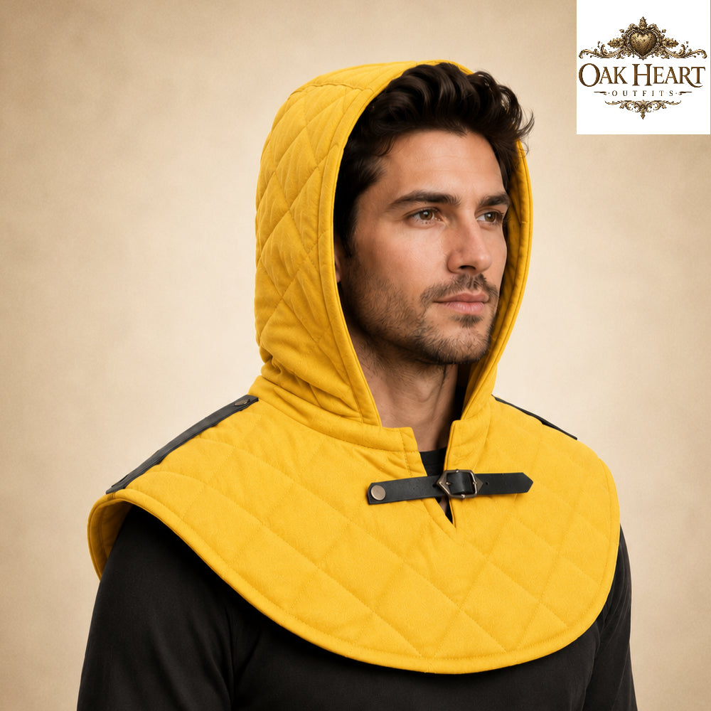 Renaissance Cotton Hood | Medieval Quilted Hooded Collar for LARP, Cosplay & Ren Faire