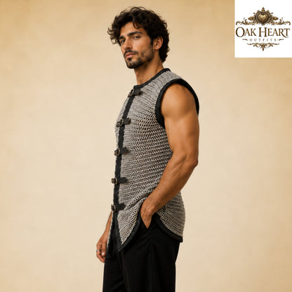 Riveted Aluminum Chainmail Haubergeon – 10mm Flat Ring Medieval Chain Mail Armor Shirt