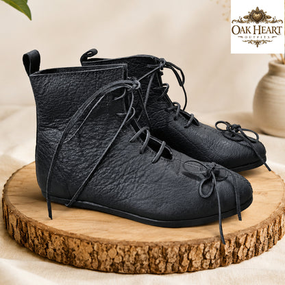 Medieval Leather Buhurt Shoes, Historical Reenactment Footwear, Viking Ankle Boots,