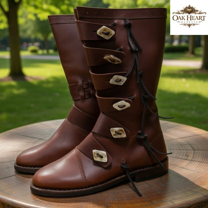 Medieval Viking Long Leather Boots – LARP Footwear for Ren Faire & Cosplay Costume