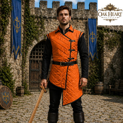 Medieval Wine Red Gambeson Armor – Quilted Viking Jacket for LARP,