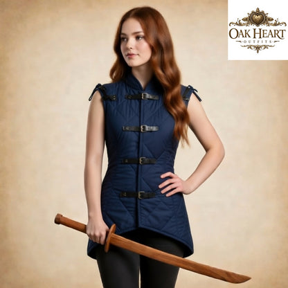 Women's Medieval Quilted Gambeson Vest | Burgundy Padded Armor Vest | LARP Ren Faire Costume