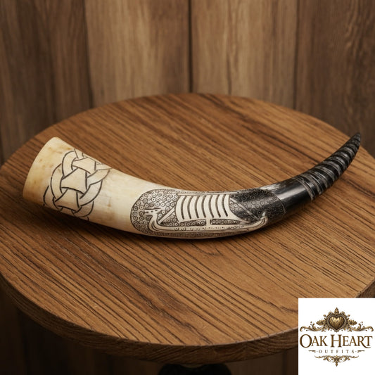 Viking Drinking Horn Engraved – Medieval Horn Mug for LARP,