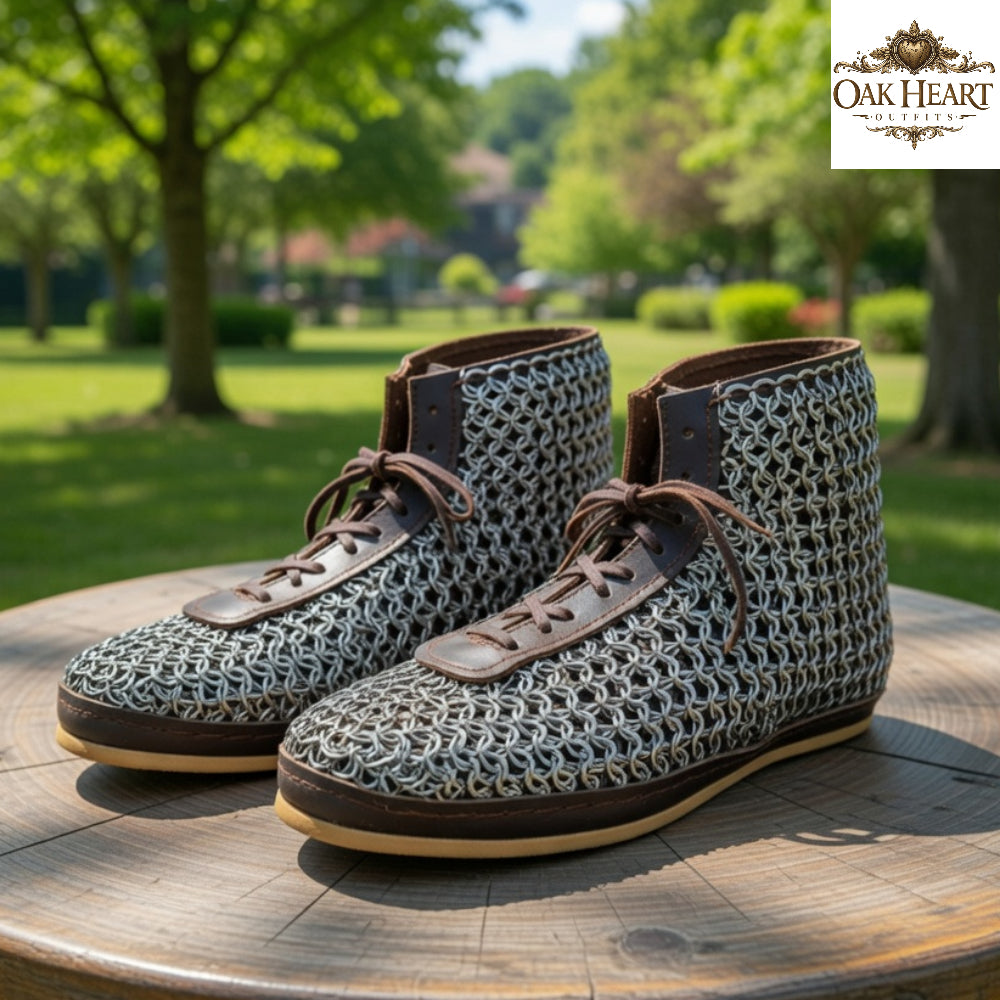Medieval Chainmail Boots | 9mm Riveted Maille Footwear for LARP & Cosplay