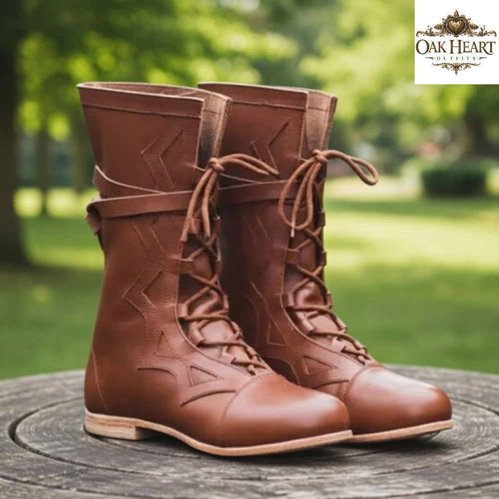 Medieval Leather Renaissance Boots | Viking Pirate Renfaire Shoes for Reenactment & Cosplay