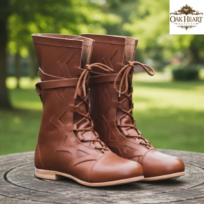Medieval Leather Renaissance Boots | Viking Pirate Renfaire Shoes for Reenactment & Cosplay