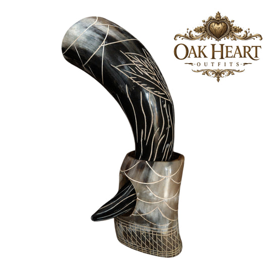 Medieval Drinking Horn with Decorative Stand