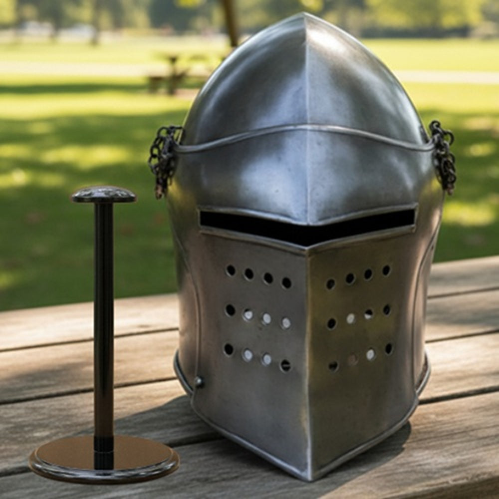 Medieval Barbute Helmet – Barbuta Armor Helm for Reenactment & Cosplay with stand