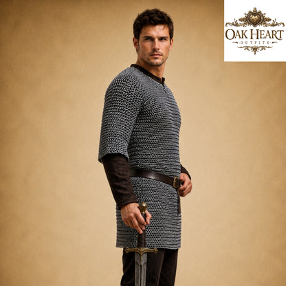 Medieval Stainless Steel Chainmail Armor Shirt – 9mm Riveted Rings Half Sleeve Tunic