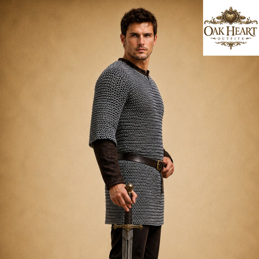 Medieval Stainless Steel Chainmail Armor Shirt – 9mm Riveted Rings Half Sleeve Tunic