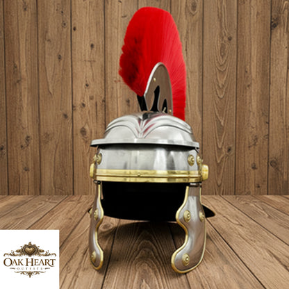 Roman Centurion Helmet with Red Plume & Wooden Stand