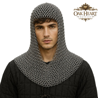 Medieval Chainmail Coif Hood – Butted Mail Armor for Costume
