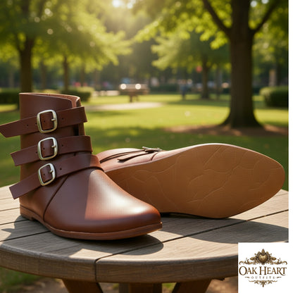 Renaissance Buckled Leather Boots – Medieval LARP Costume Footwear
