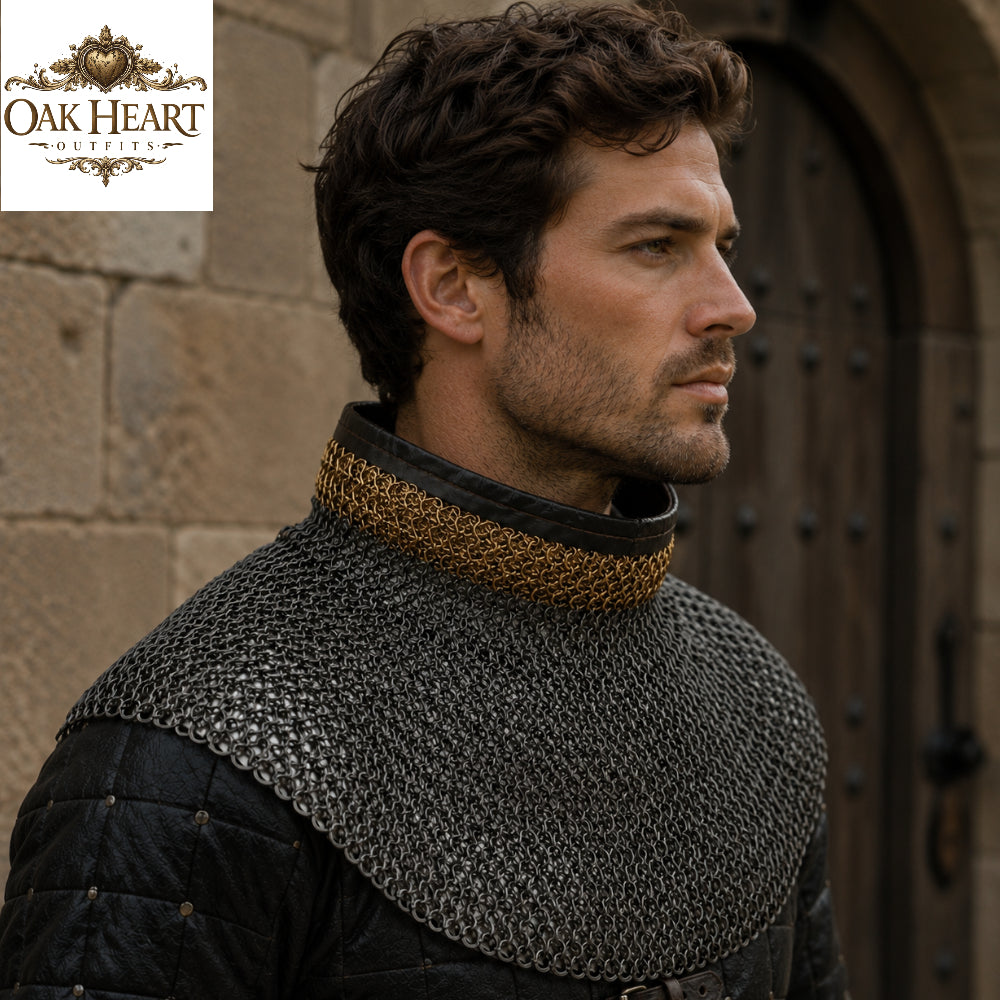 Medieval Chainmail Collar – 9mm Flat Riveted Rings with Washers, LARP Gorget