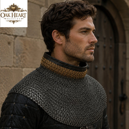 Medieval Chainmail Collar – 9mm Flat Riveted Rings with Washers, LARP Gorget