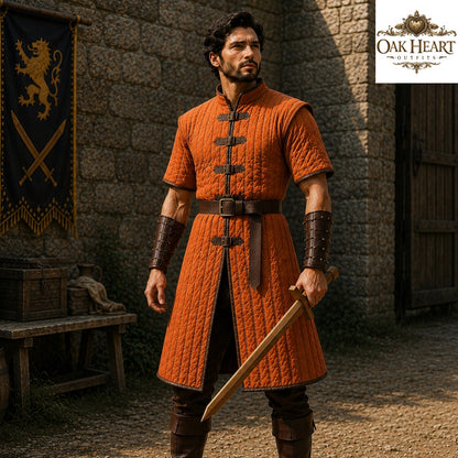 Medieval Crimson Gambeson – Quilted Padded Aketon Armor, Ren Faire