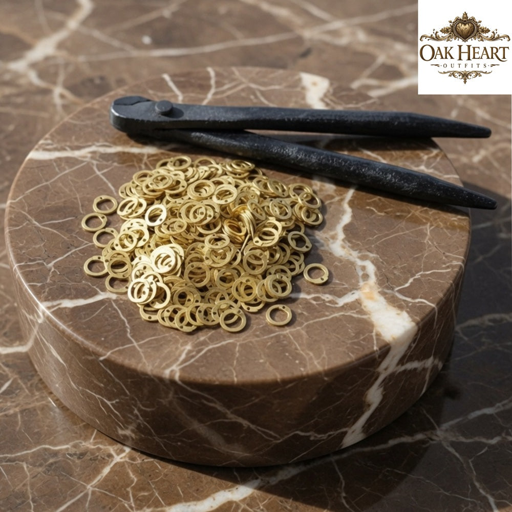 9mm Brass Flat Riveted Chainmail Rings with Rivets – Free Tool Included for Armor Making & Repair