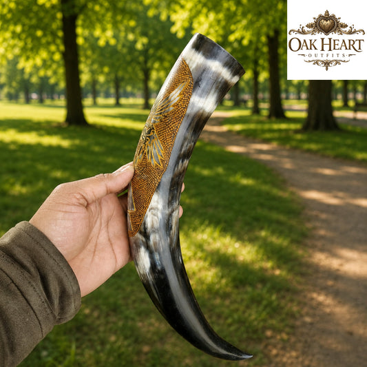 Viking Drinking Horn | Handcrafted Engraved Mead Horn | Nordic Horn Mug