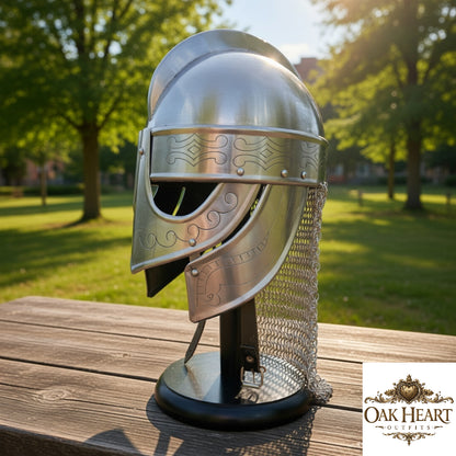 Medieval Knight Horse Helmet – Viking Queen Chainmail Armor with Display Stand