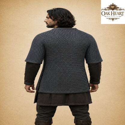 Medieval Aluminum Chainmail Hauberk – Dark Gray 9mm Riveted Armor Shirt for LARP, Cosplay & Reenactment