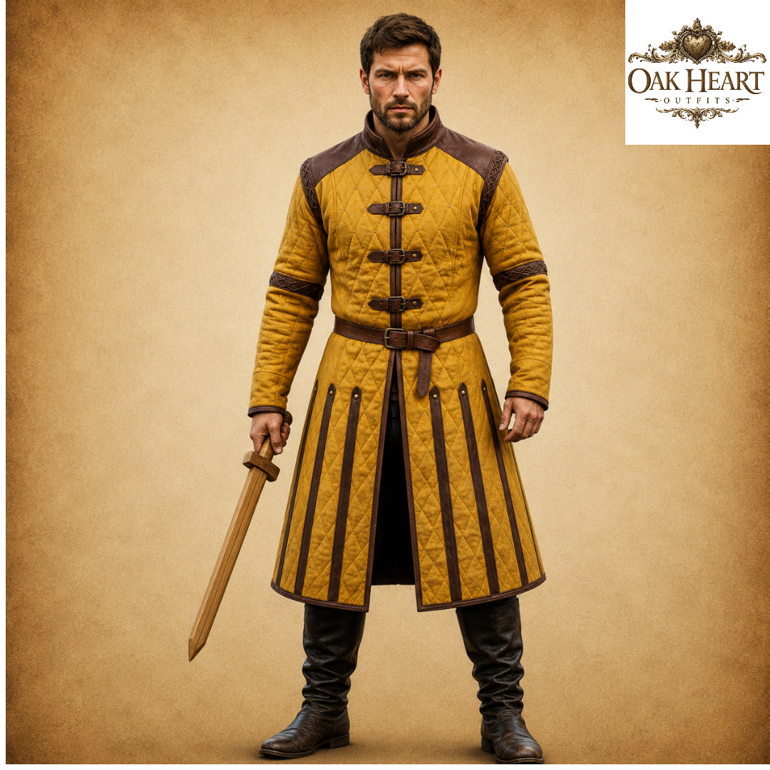 Ren Faire Blue Gambeson Costume for Men – Medieval Padded Armor Jacket,