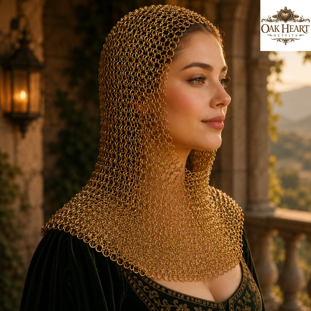 Brass Chainmail Coif Hood, Medieval Chainmail Armor, Renaissance