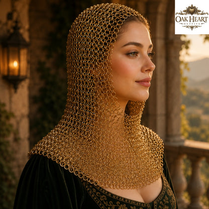 Brass Chainmail Coif Hood, Medieval Chainmail Armor, Renaissance