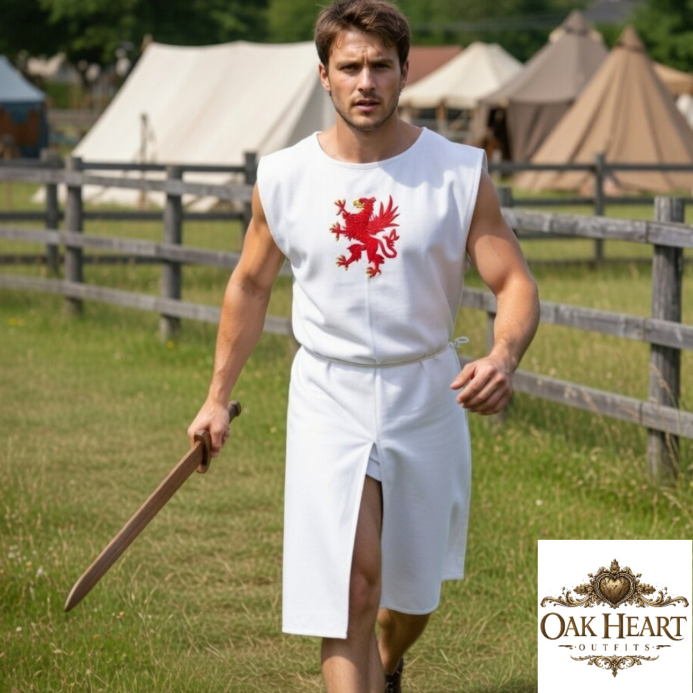 Medieval Embroidered Cotton Tunic with Griffin Crest – Knight Costume for LARP & Renaissance Faire