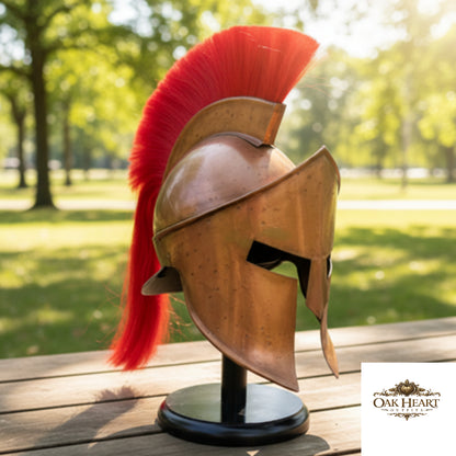 Leonidas King Greek 300 Spartan Helmet with Red Plume,  Wooden Stand