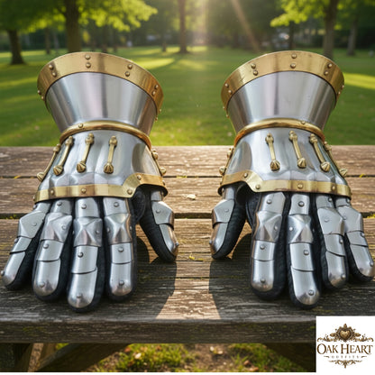 Medieval Armor Gauntlets 16G Steel – SCA Combat Gloves with Leather Lining, LARP Knight Gear