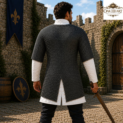 Medieval Mild Steel Chainmail Shirt – 9mm Flat Riveted Rings with Solid Washer Hauberk