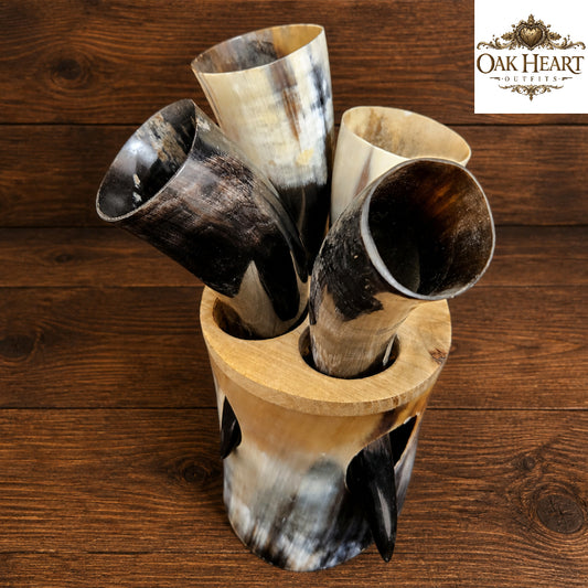 Viking Horn Shot Glass Set with Holder – Natural Handmade Mead Cups