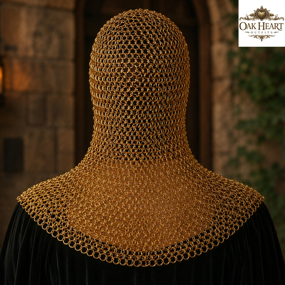 Brass Chainmail Coif Hood, Medieval Chainmail Armor, Renaissance