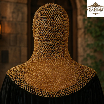 Brass Chainmail Coif Hood, Medieval Chainmail Armor, Renaissance
